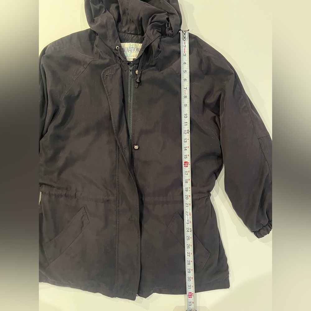 Vintage Utility Jacket Made in Egypt Black Hooded Pockets Cinched Waist Large - Picture 6 of 16